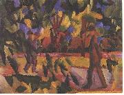 August Macke Riders and walkers at a parkway painting